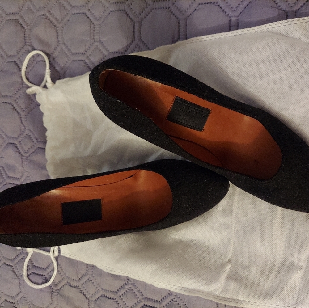 *HP* LANVIN Gray Wool Pumps Blue Cone Heel 39
